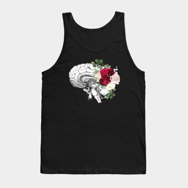 Brain human anatomy, floral, red pink roses, mental Tank Top by Collagedream